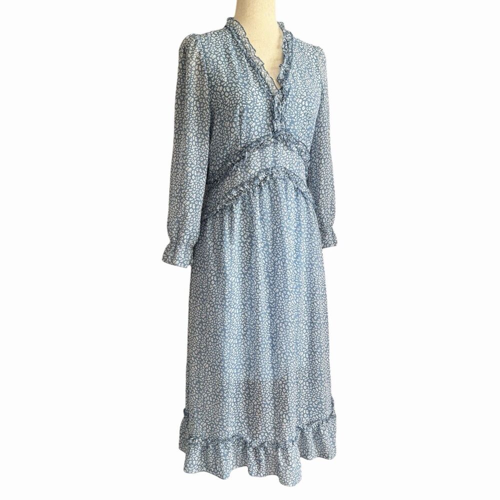 Regency Tiered Chiffon Dress S Empire Waist Ruffled Romantic Garden Tea Party